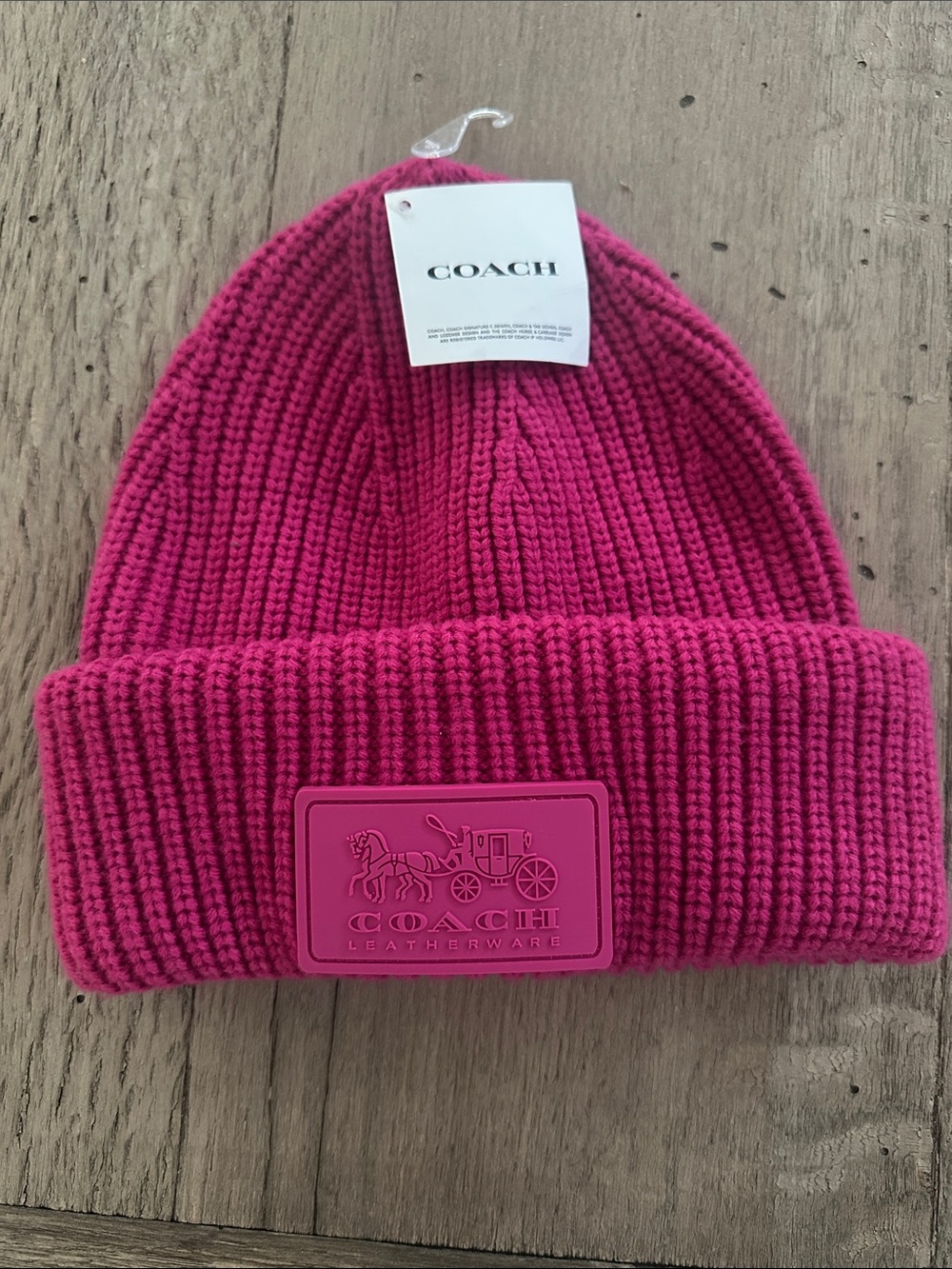 New With Tags Coach Leather Patch Knit Beanie